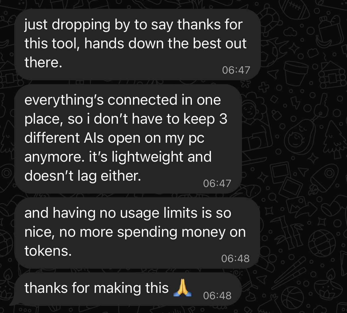 A customer appreciates having AI tools in one place and unlimited use.